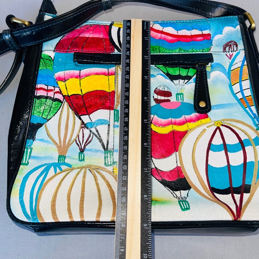 Sharif 1827 Hand Painted Genuine Leather Crossbody Bag Hot Air Balloons Multi - Picture 14 of 15